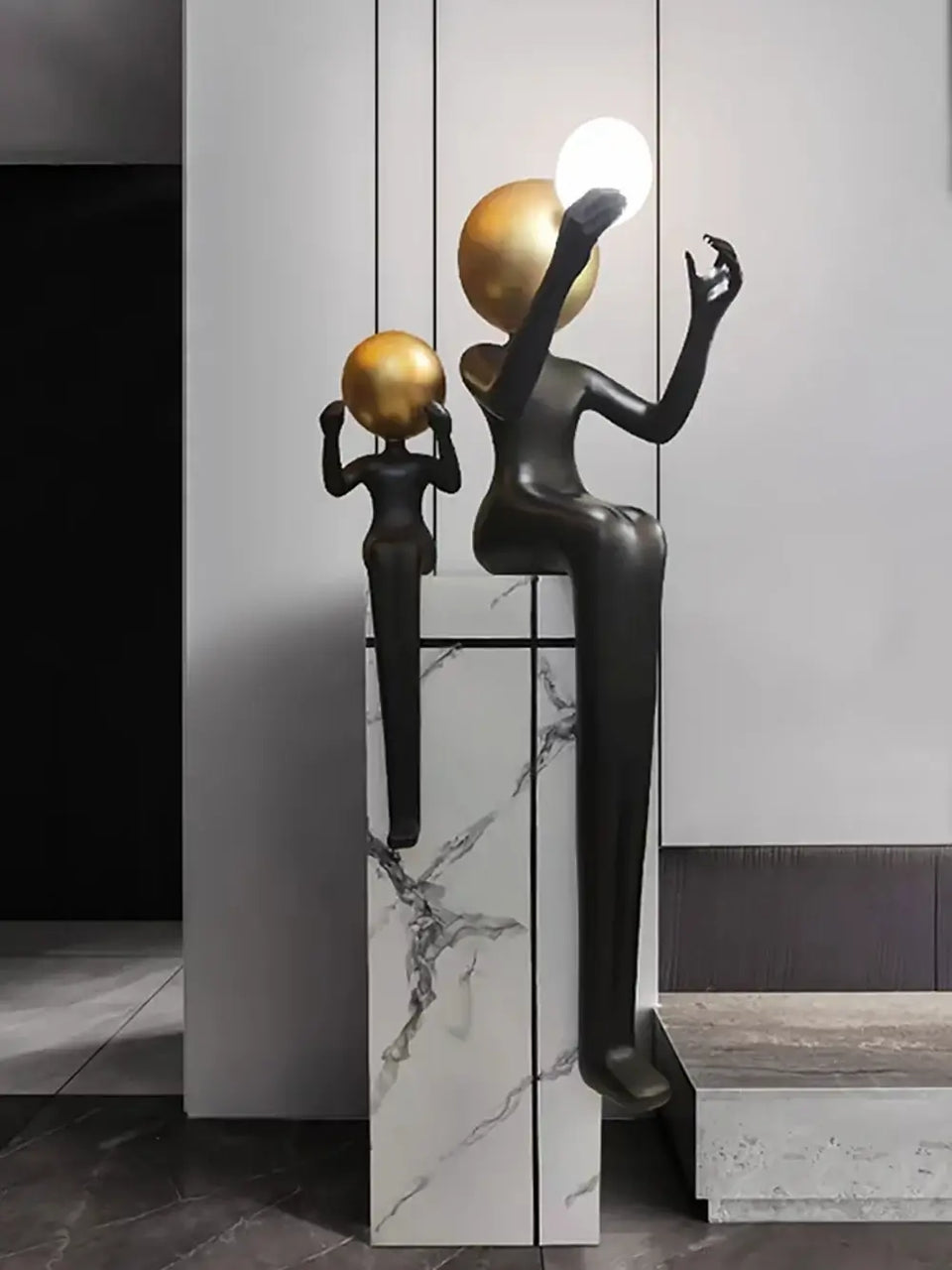 Seated Double Figure Sculpture Floor Lamp