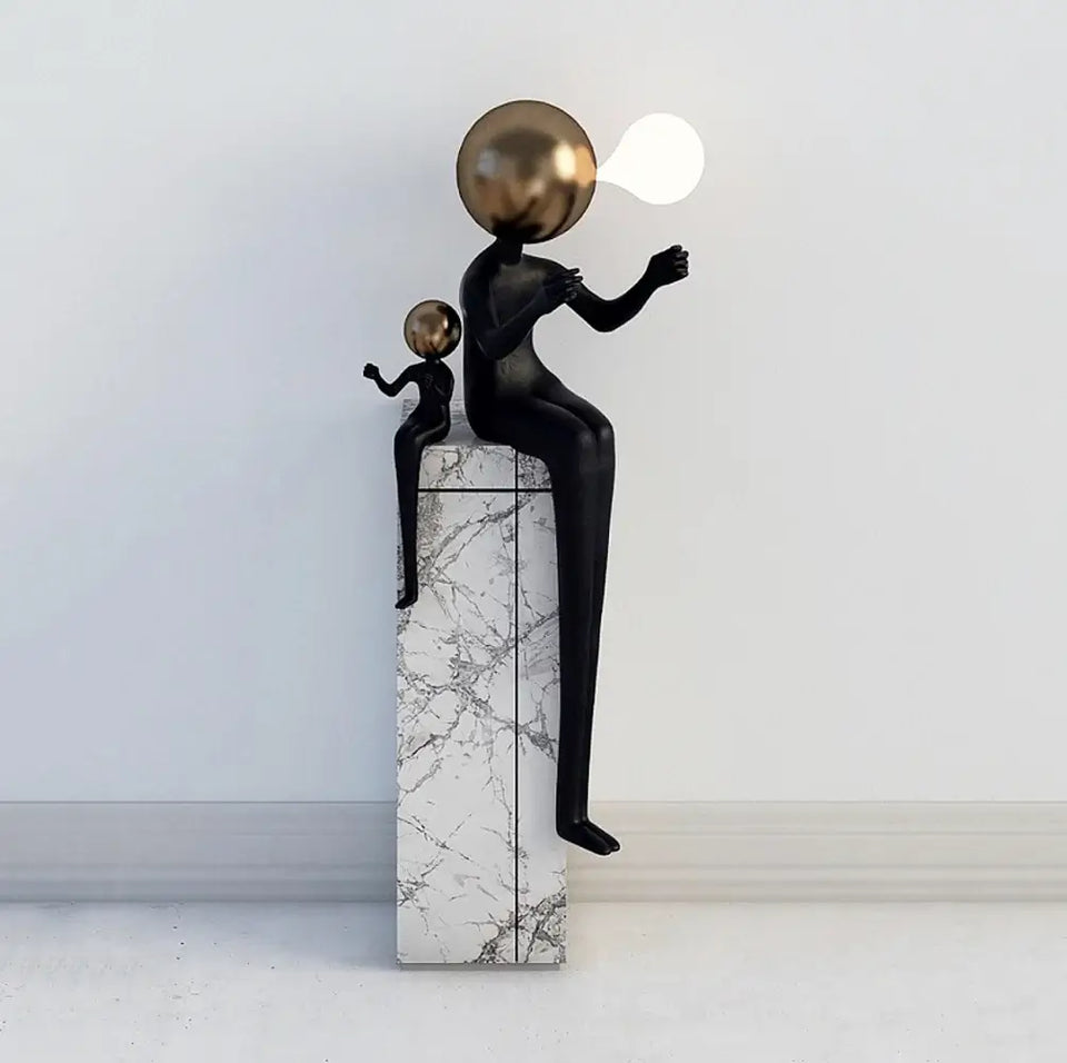 Seated Double Figure Sculpture Floor Lamp