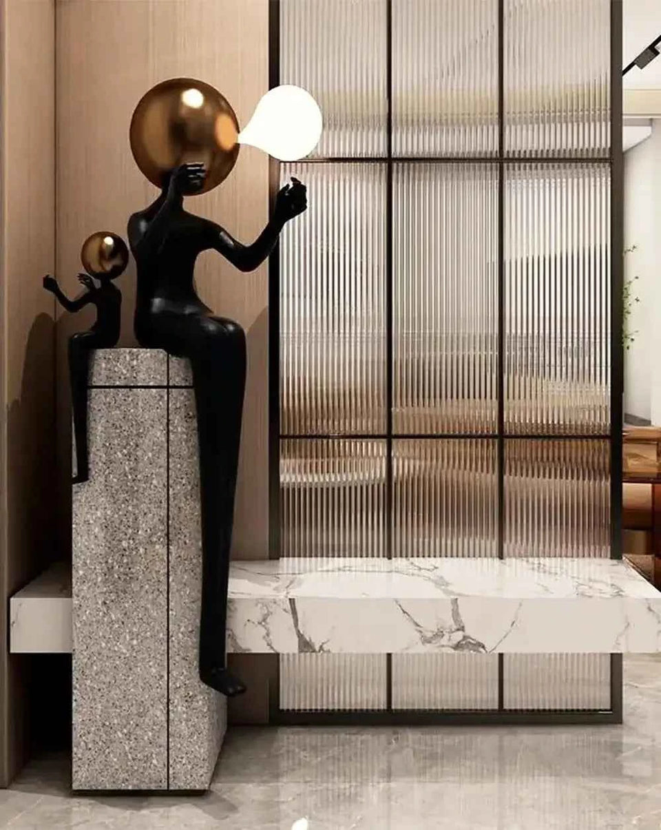 Seated Double Figure Sculpture Floor Lamp