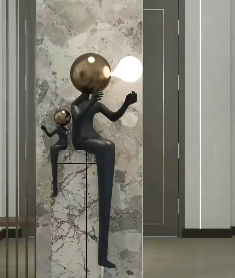 Seated Double Figure Sculpture Floor Lamp