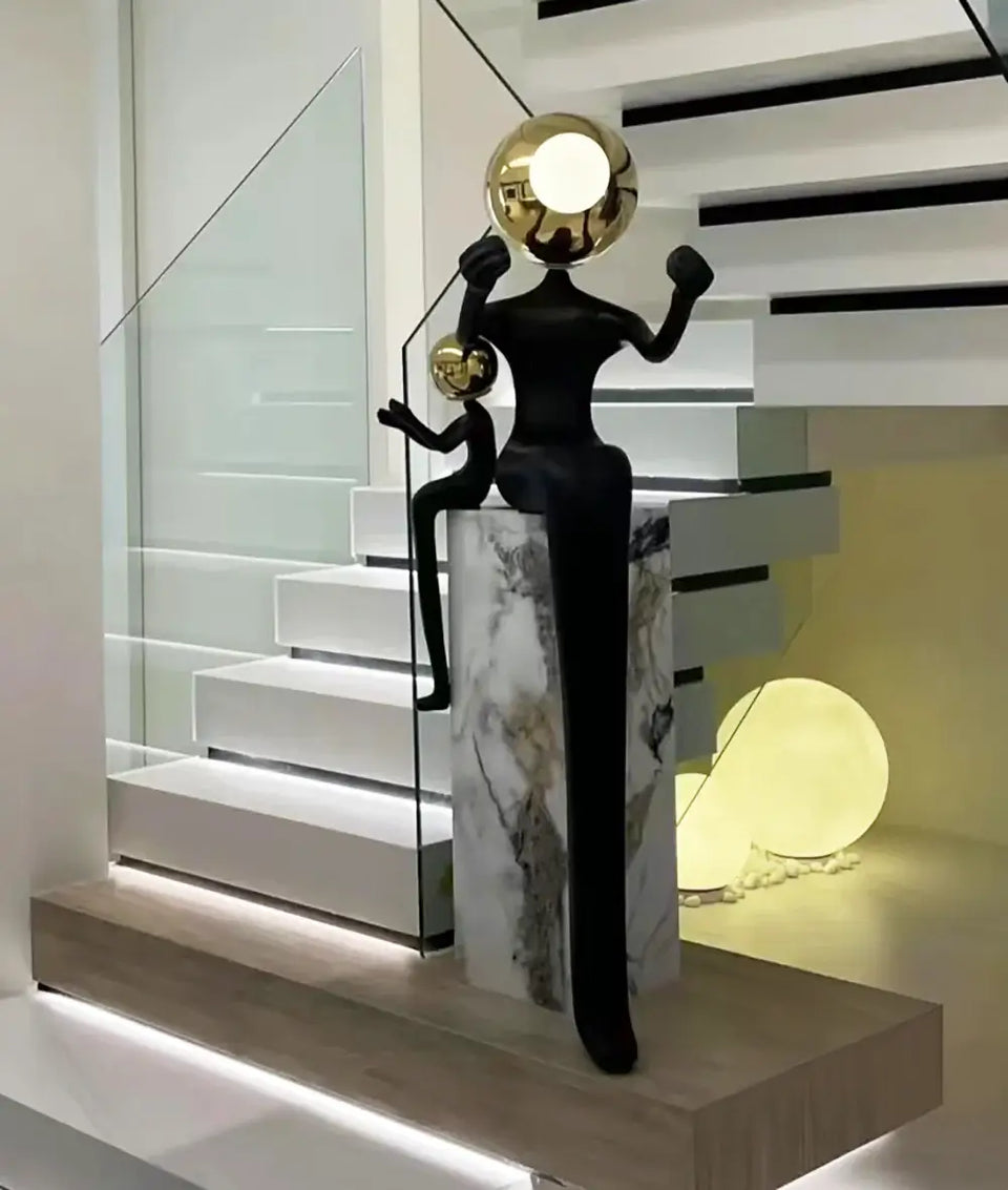 Seated Double Figure Sculpture Floor Lamp