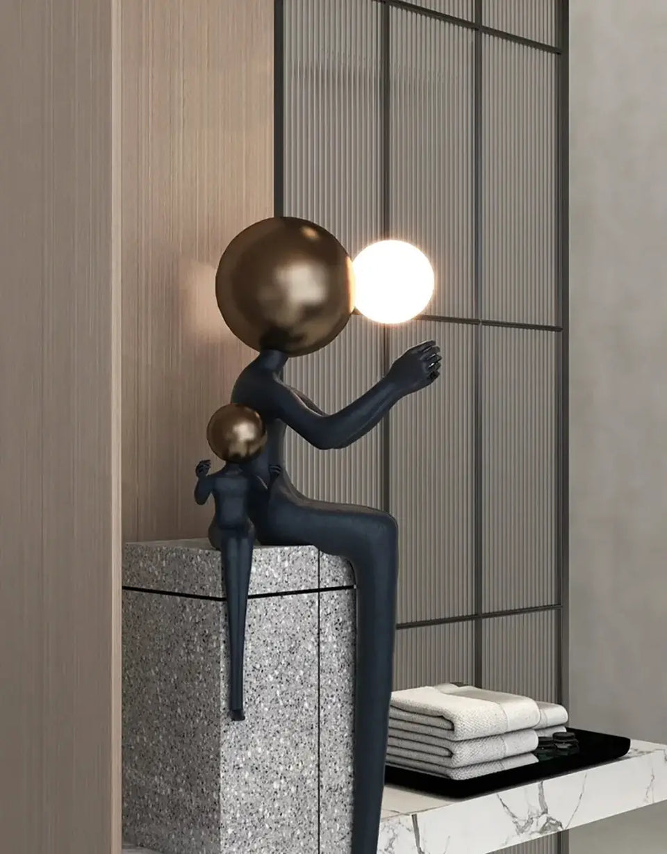 Seated Double Figure Sculpture Floor Lamp