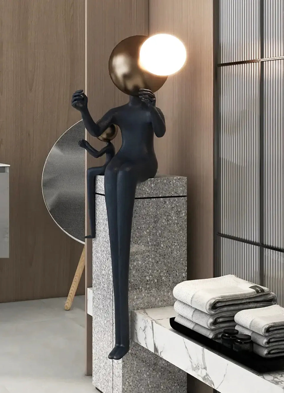 Seated Double Figure Sculpture Floor Lamp