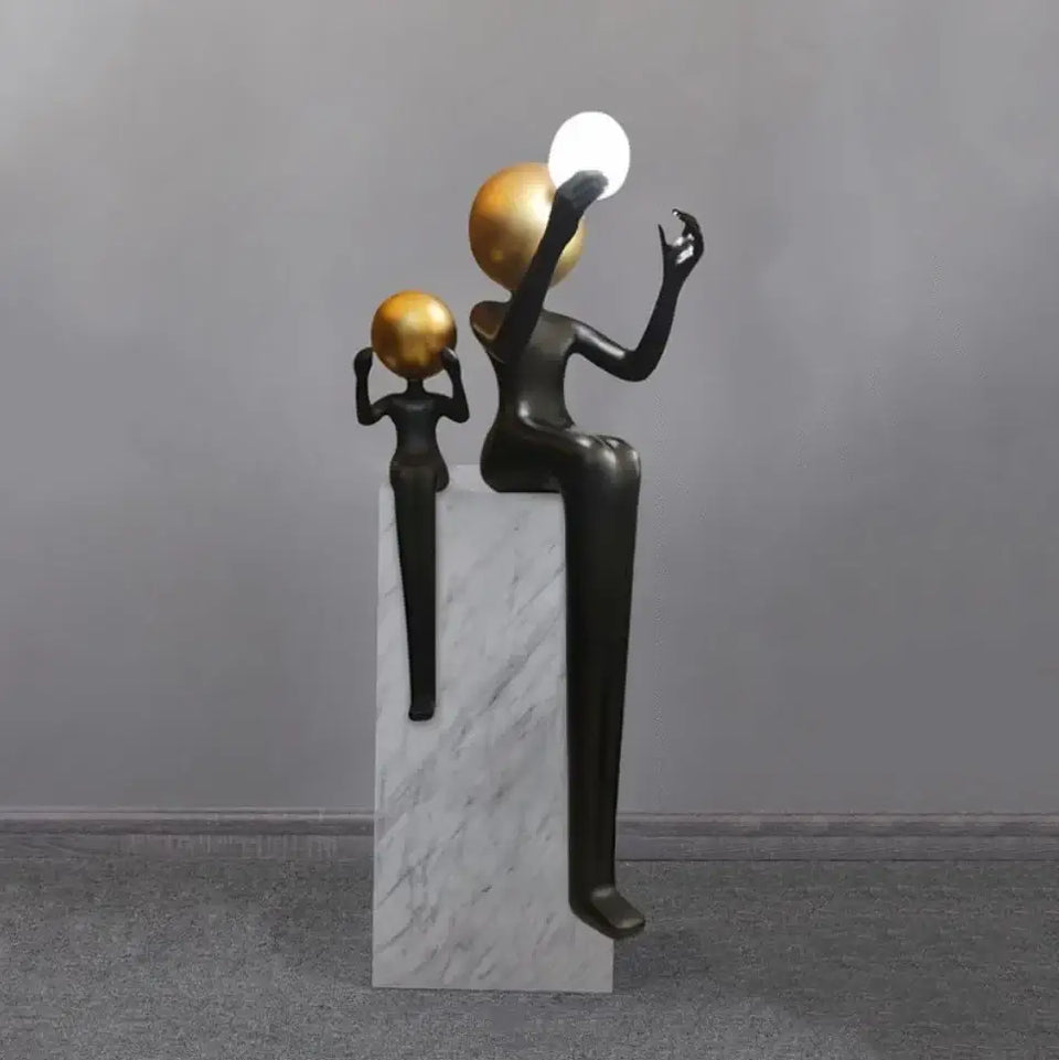 Seated Double Figure Sculpture Floor Lamp