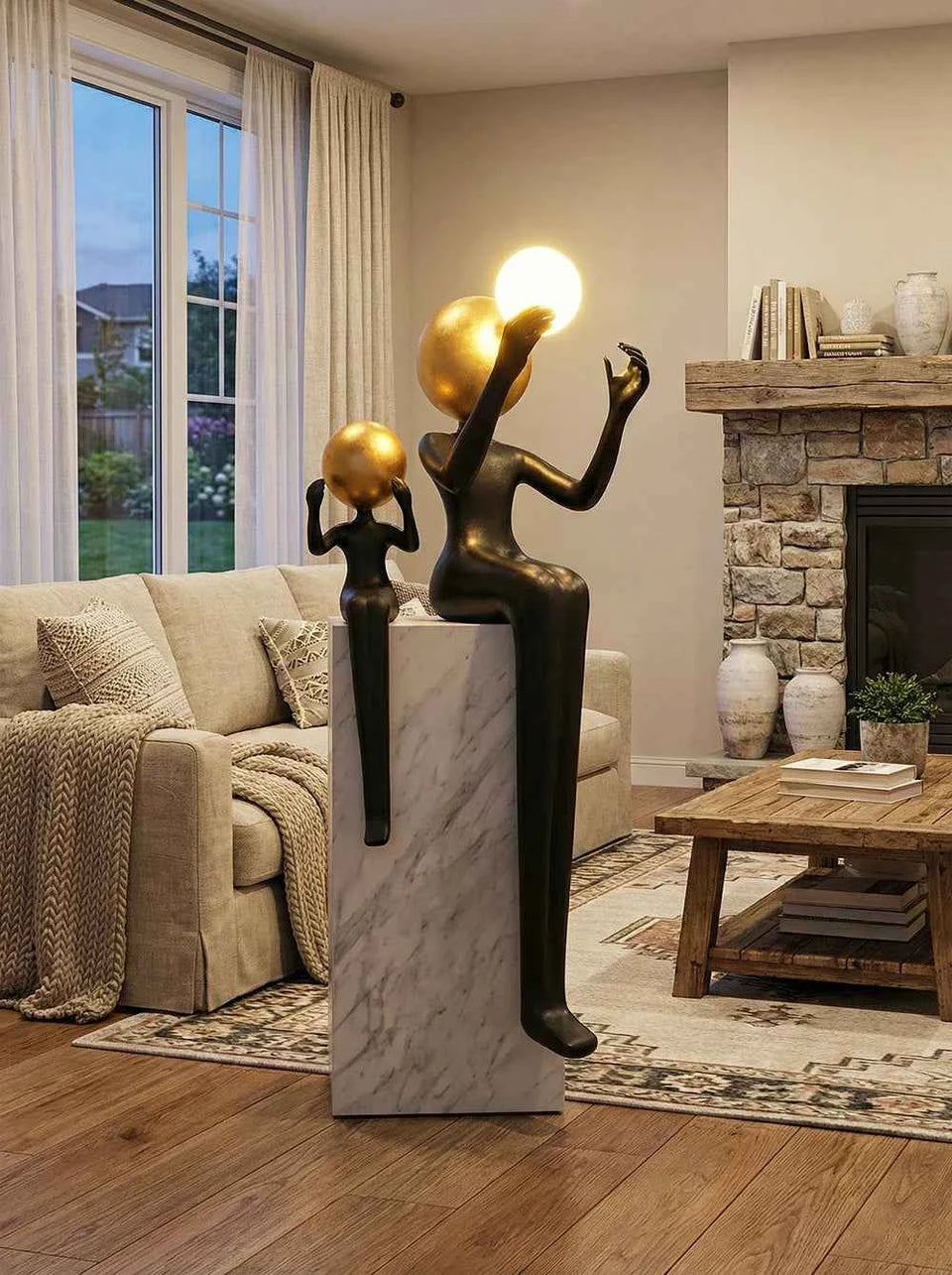 Seated Double Figure Sculpture Floor Lamp