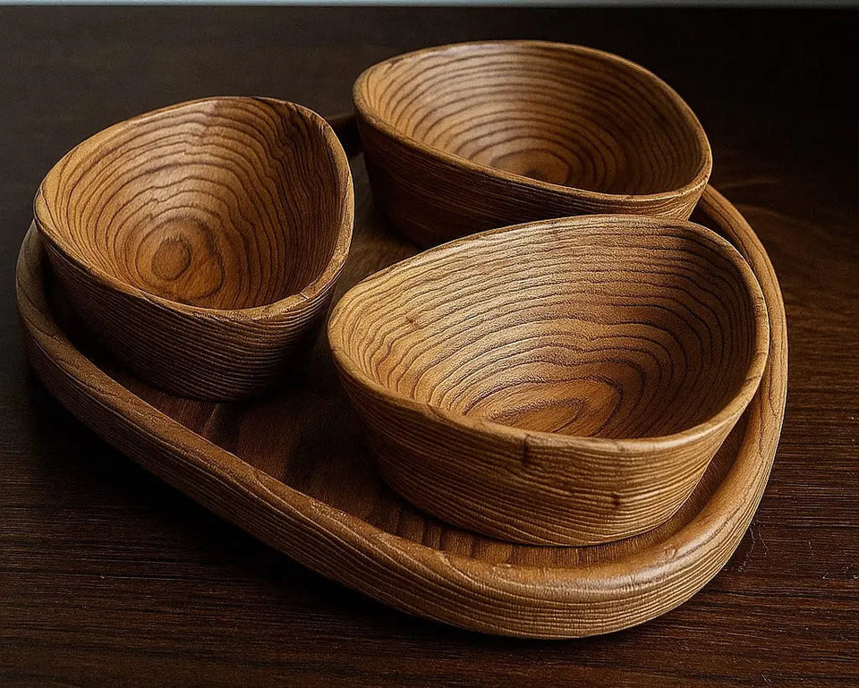Handcrafted Luxury Wooden Nut Bowl Set with Tray