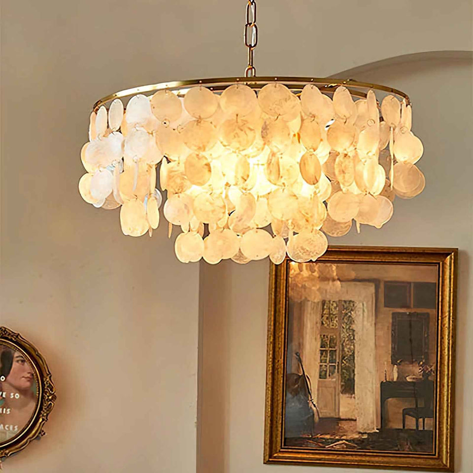 White chandelier - side angle view