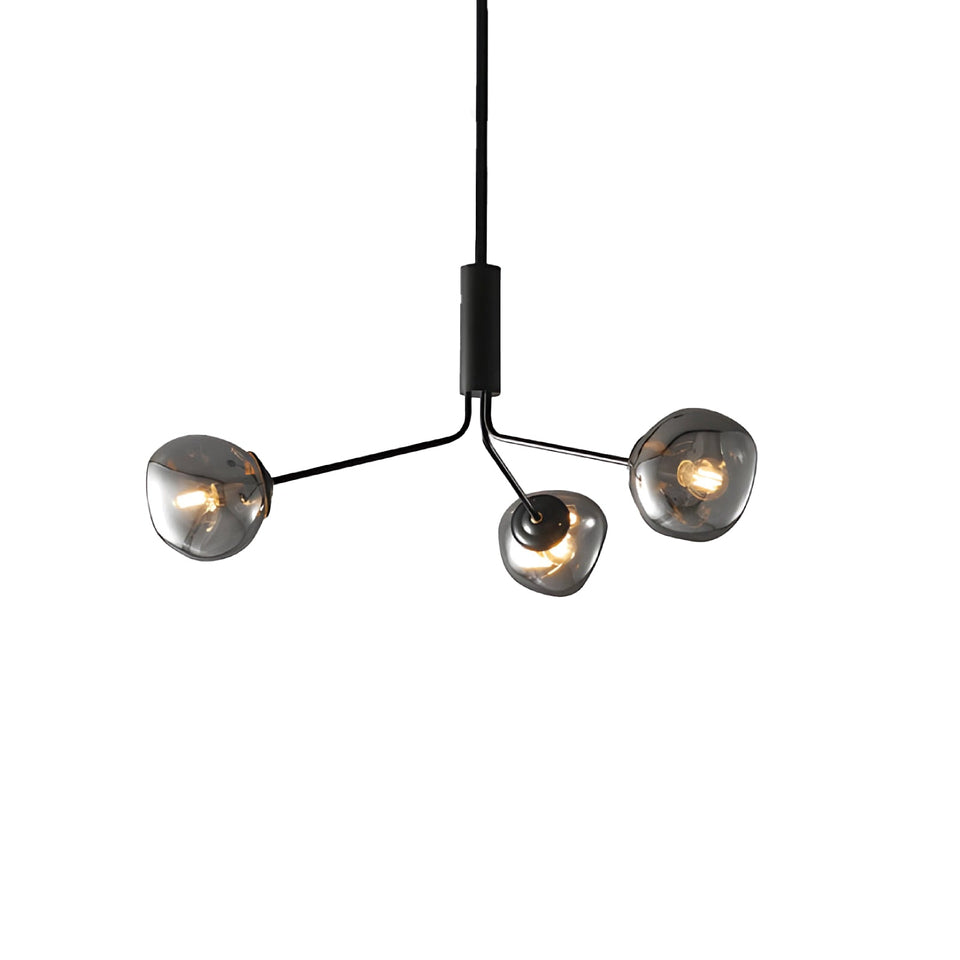 Smoky grey & Black glass chandelier - front view