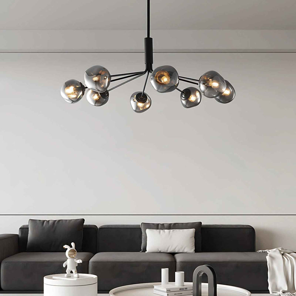 Smoky grey & Black glass chandelier - lifestyle setting
