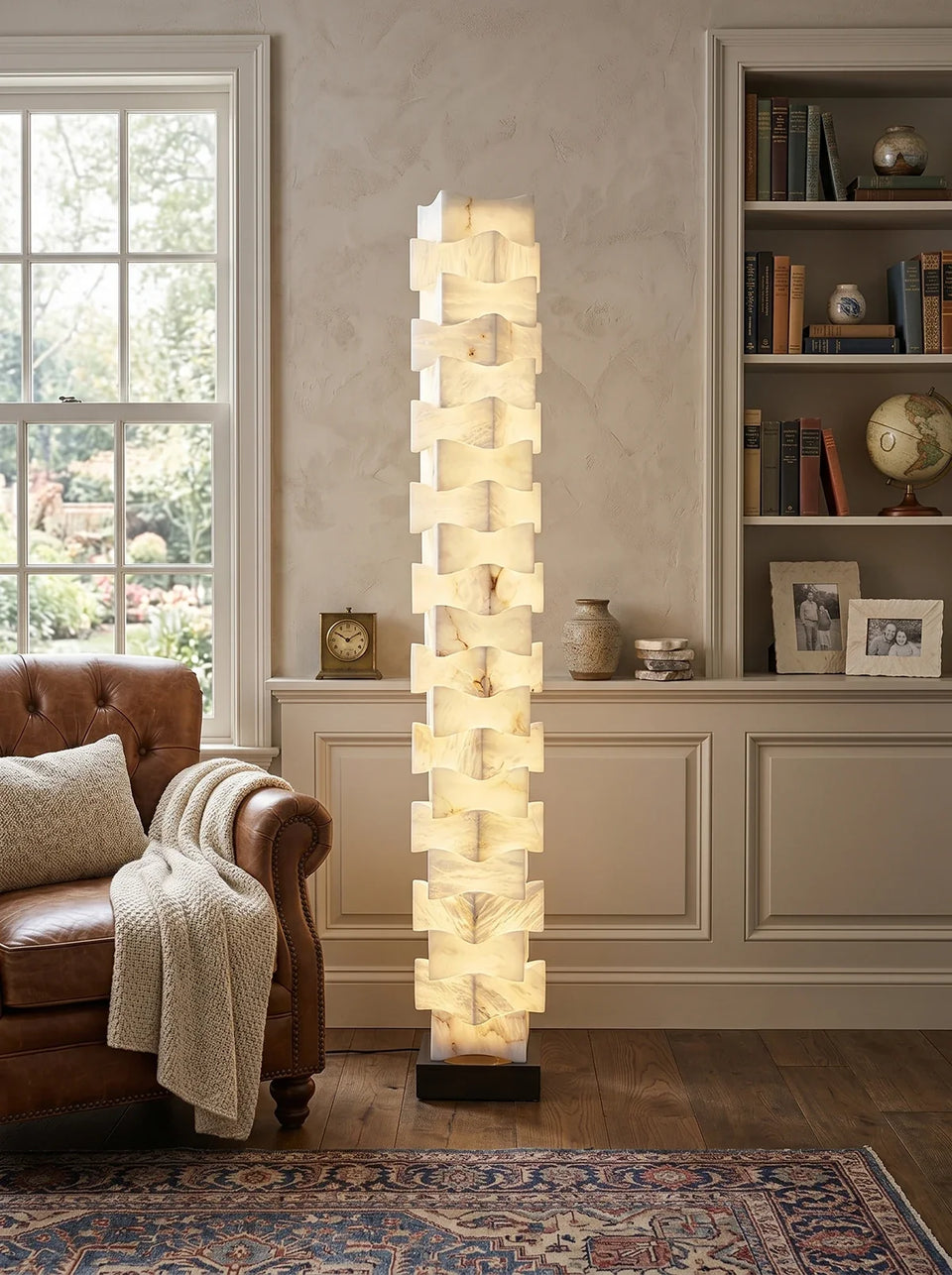 Stacked Alabaster Squares Floor Lamp