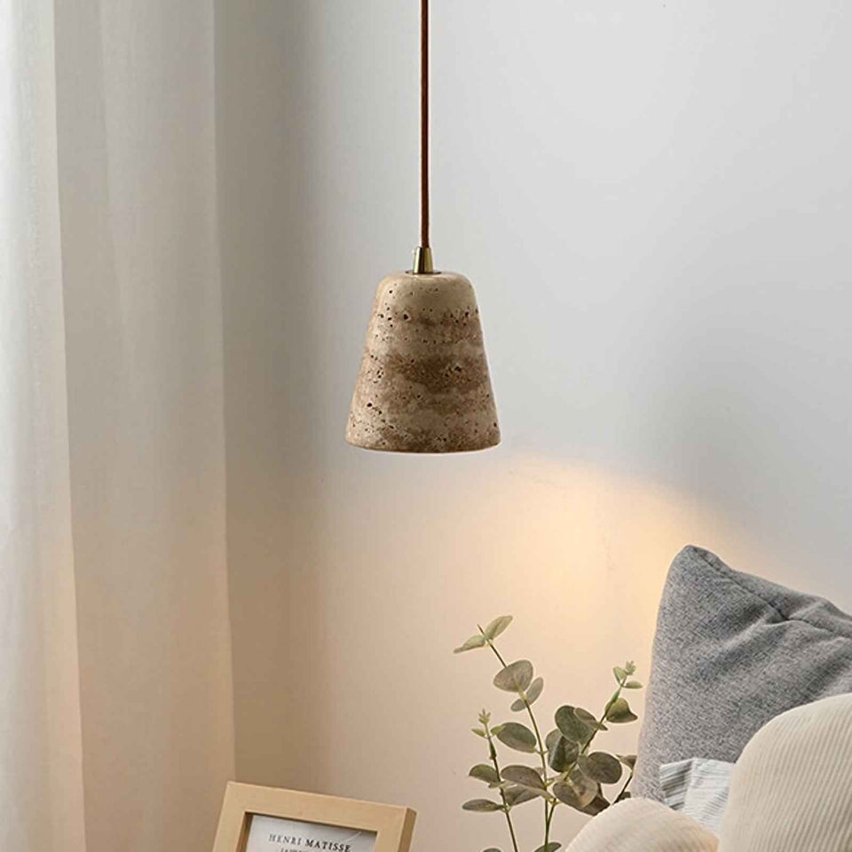 Yellow Travertine pendant light - side angle view