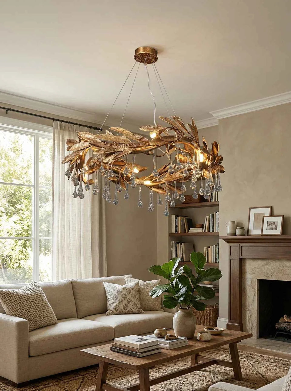Gold chandelier - side angle view