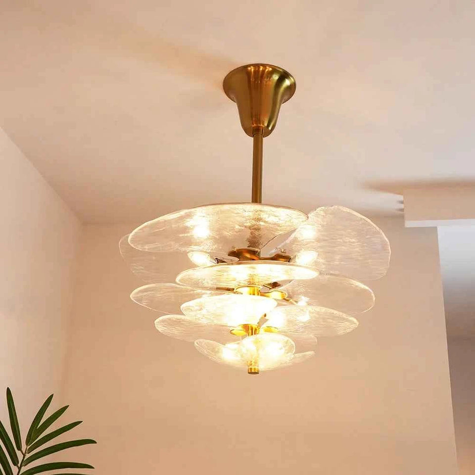 Leaf-Shaped White Textured Glass Chandelier