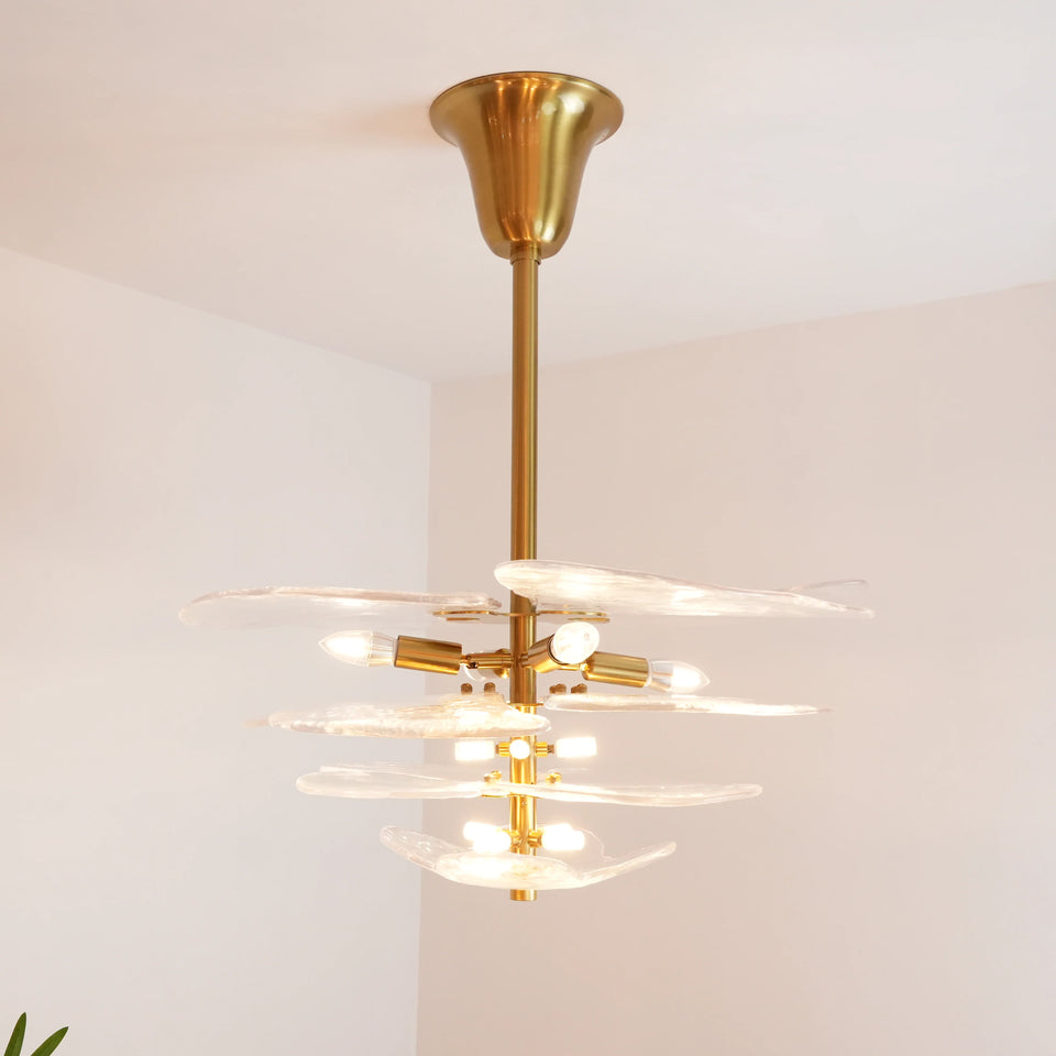 Leaf-Shaped White Textured Glass Chandelier