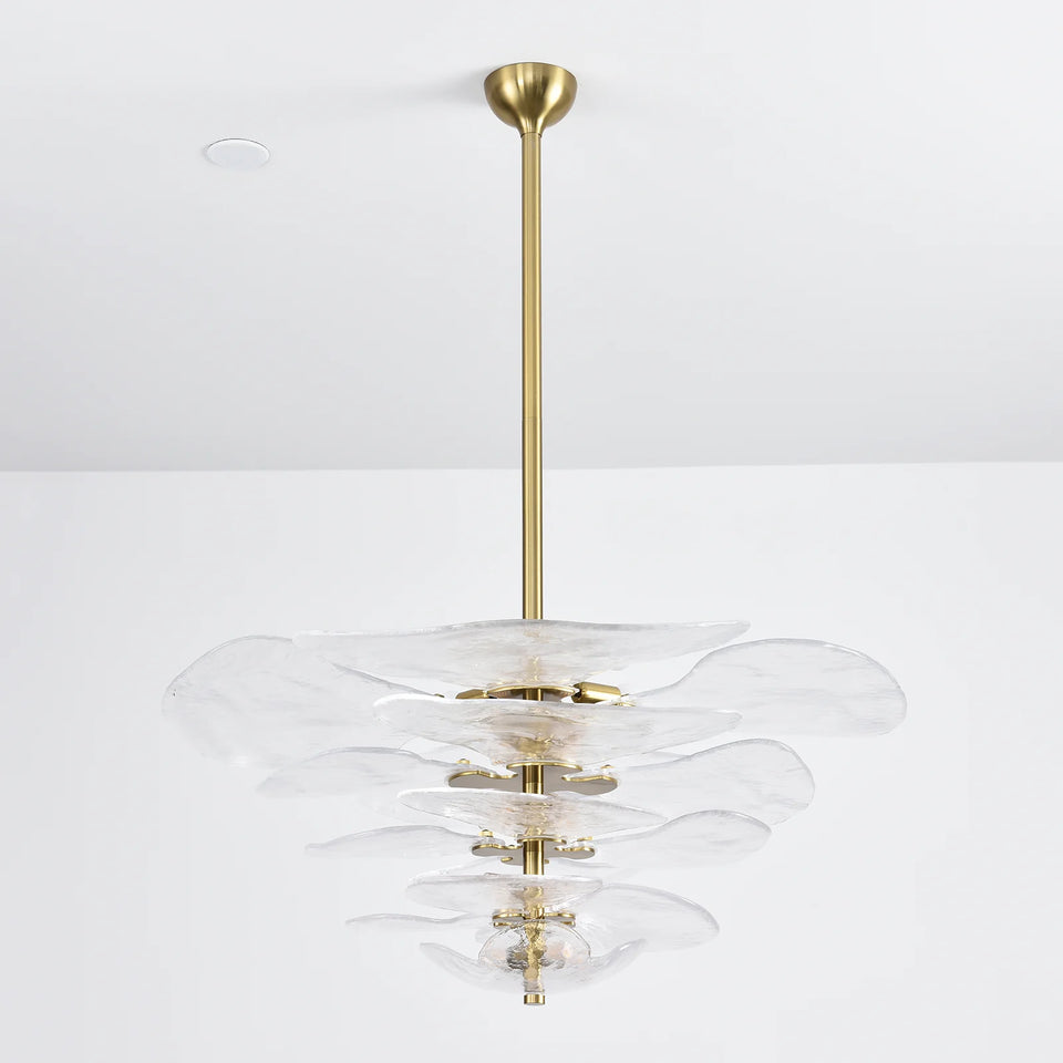Leaf-Shaped White Textured Glass Chandelier