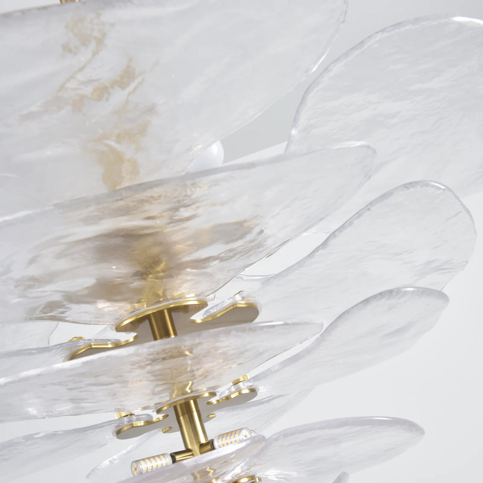 Leaf-Shaped White Textured Glass Chandelier