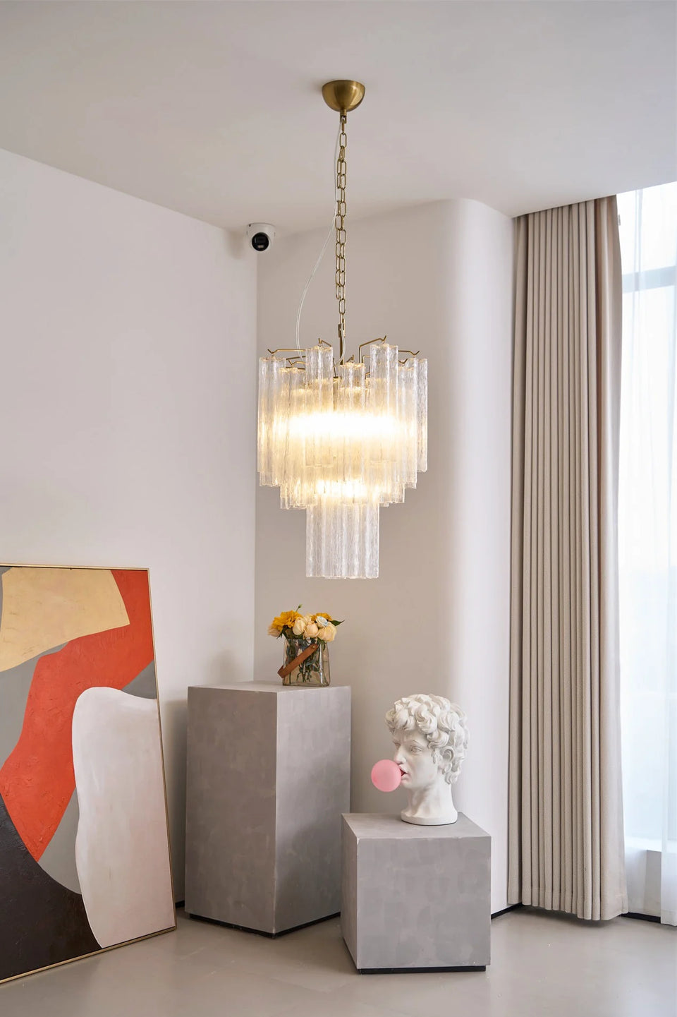 Nevara Fluted Glass Tube Clear Chandelier