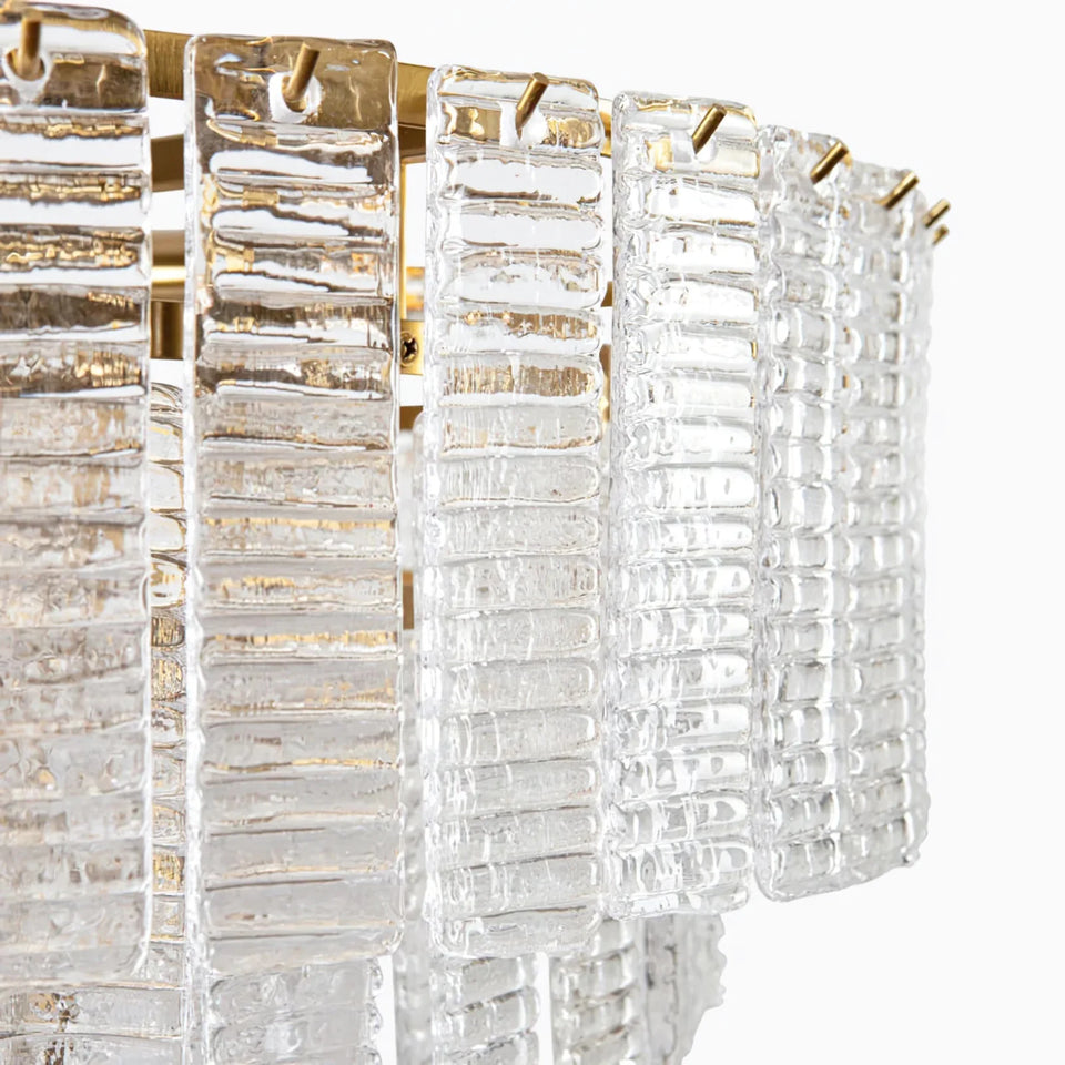 Gold + Transparent glass chandelier - close-up detail