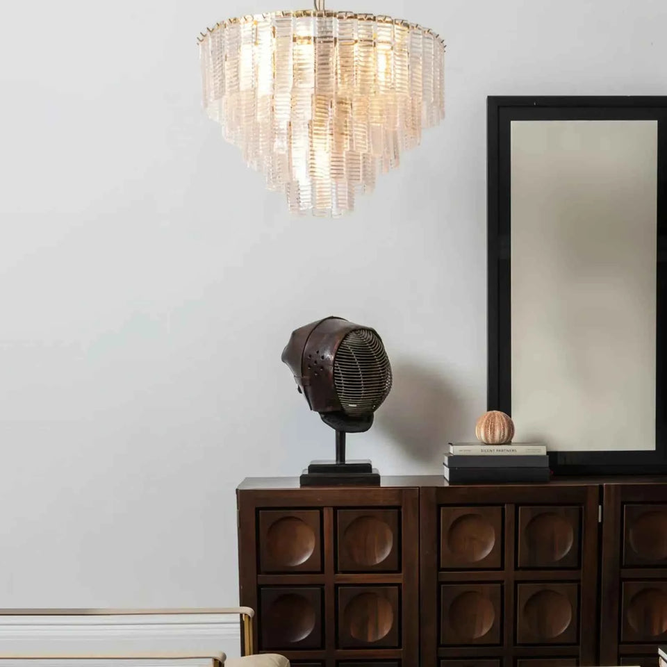 Gold + Transparent glass chandelier - detail view