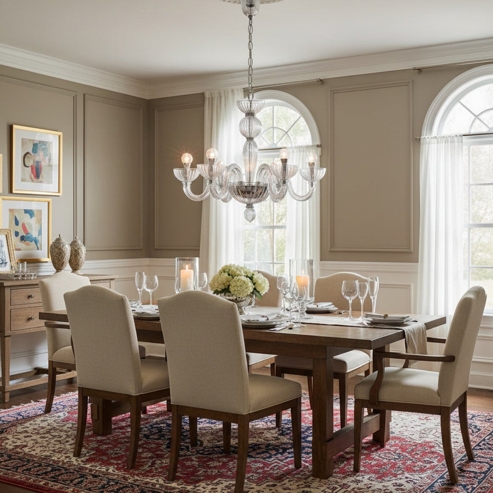 Transparent glass chandelier - lifestyle setting