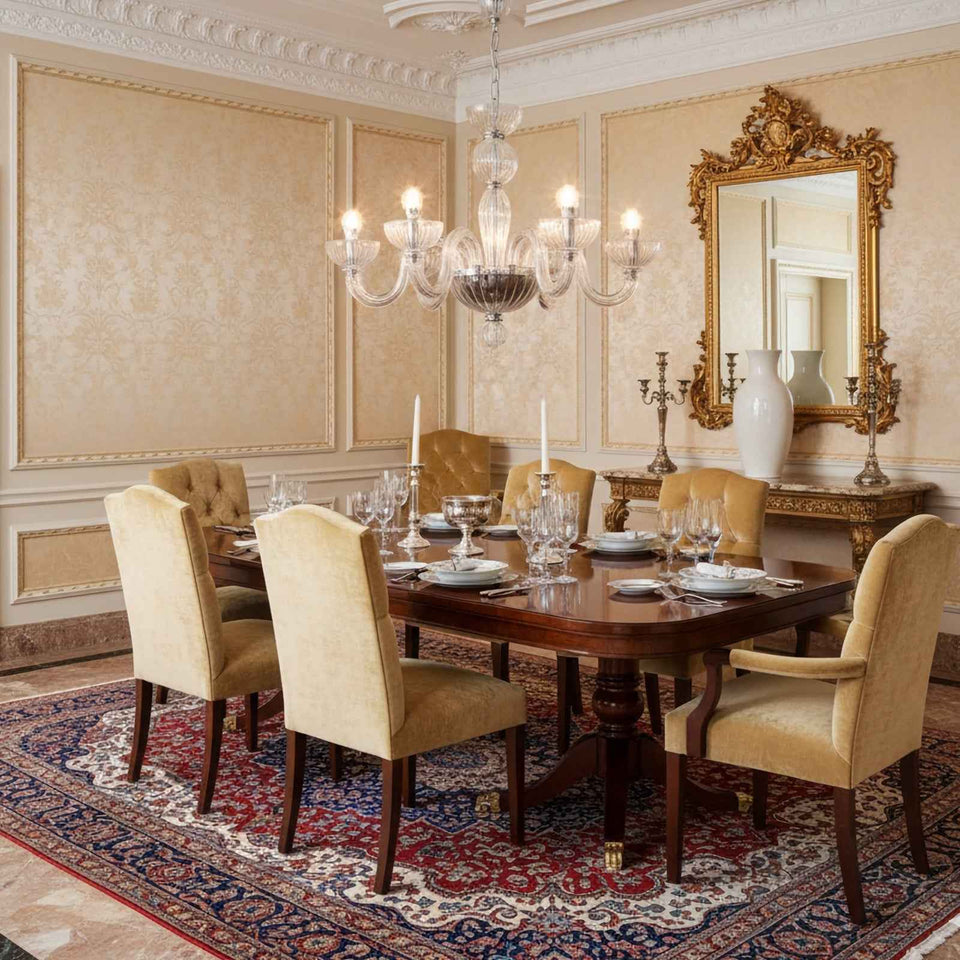 Transparent glass chandelier - side angle view