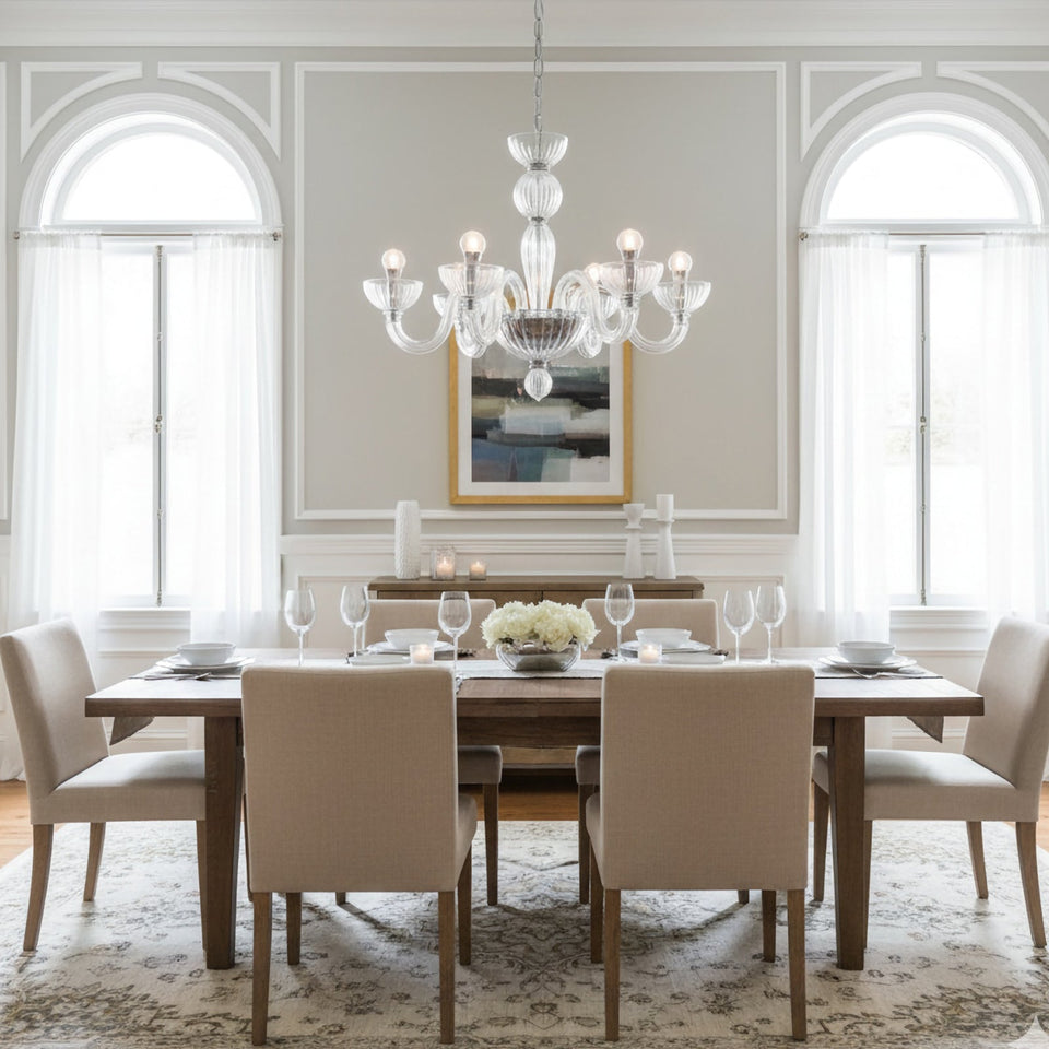 Transparent glass chandelier - top view
