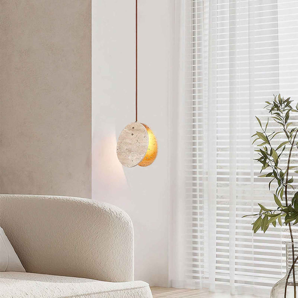 Beige pendant light - side angle view