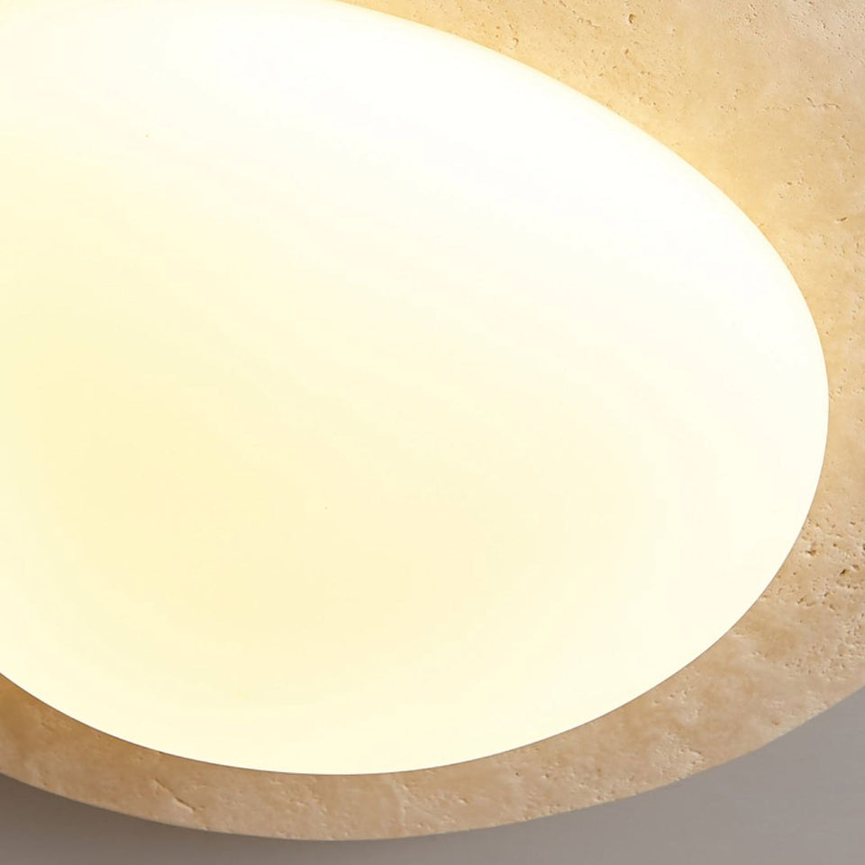 White Travertine ceiling light - close-up detail