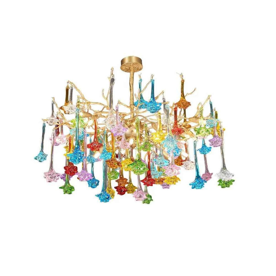 Gold+Color glass chandelier - front view