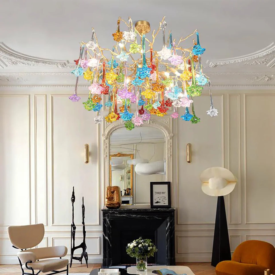 Gold+Color glass chandelier - top view