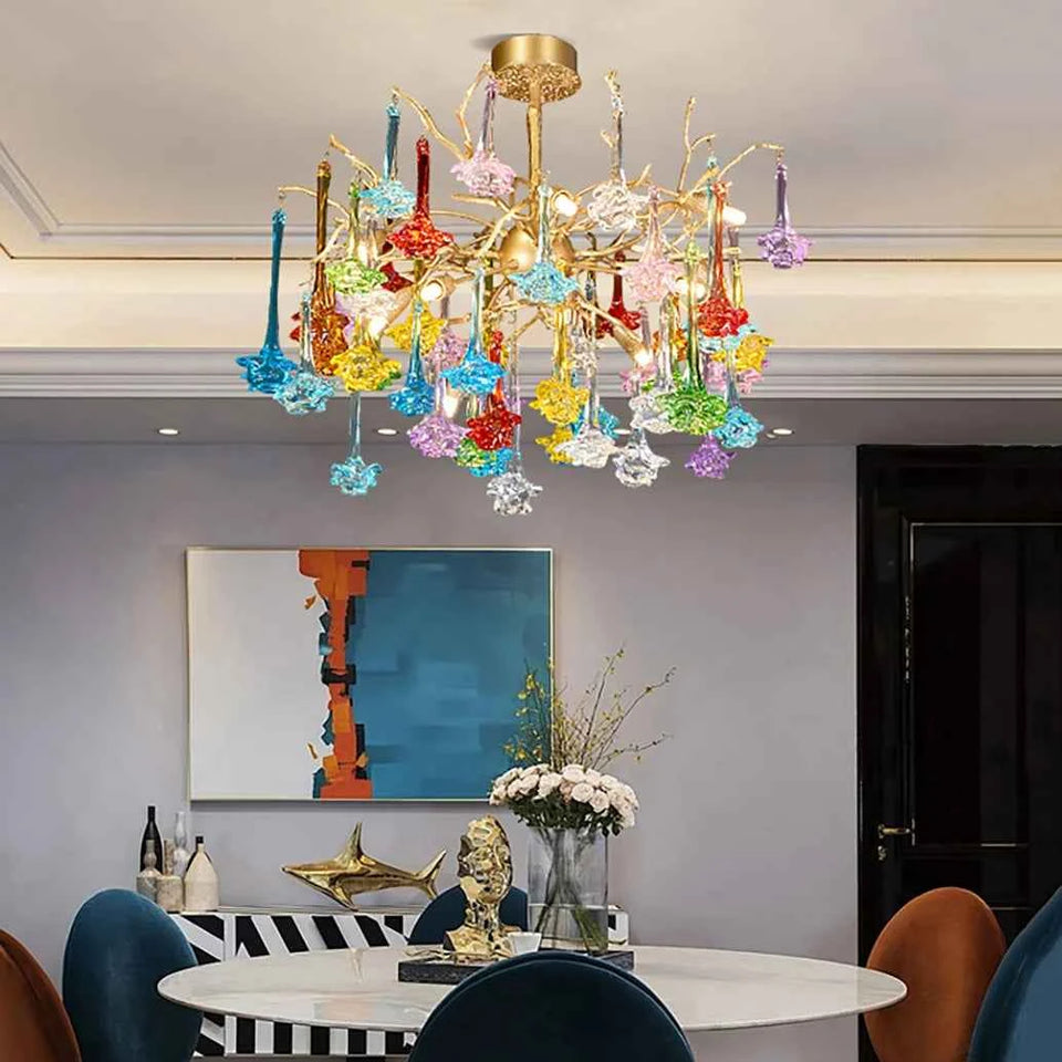 Gold+Color glass chandelier - back view