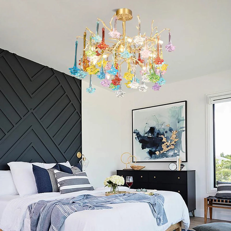 Gold+Color glass chandelier - lifestyle setting