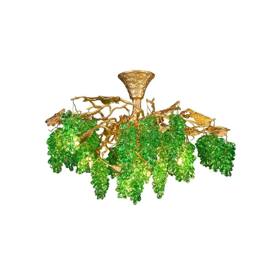 Gold+Green glass chandelier - front view