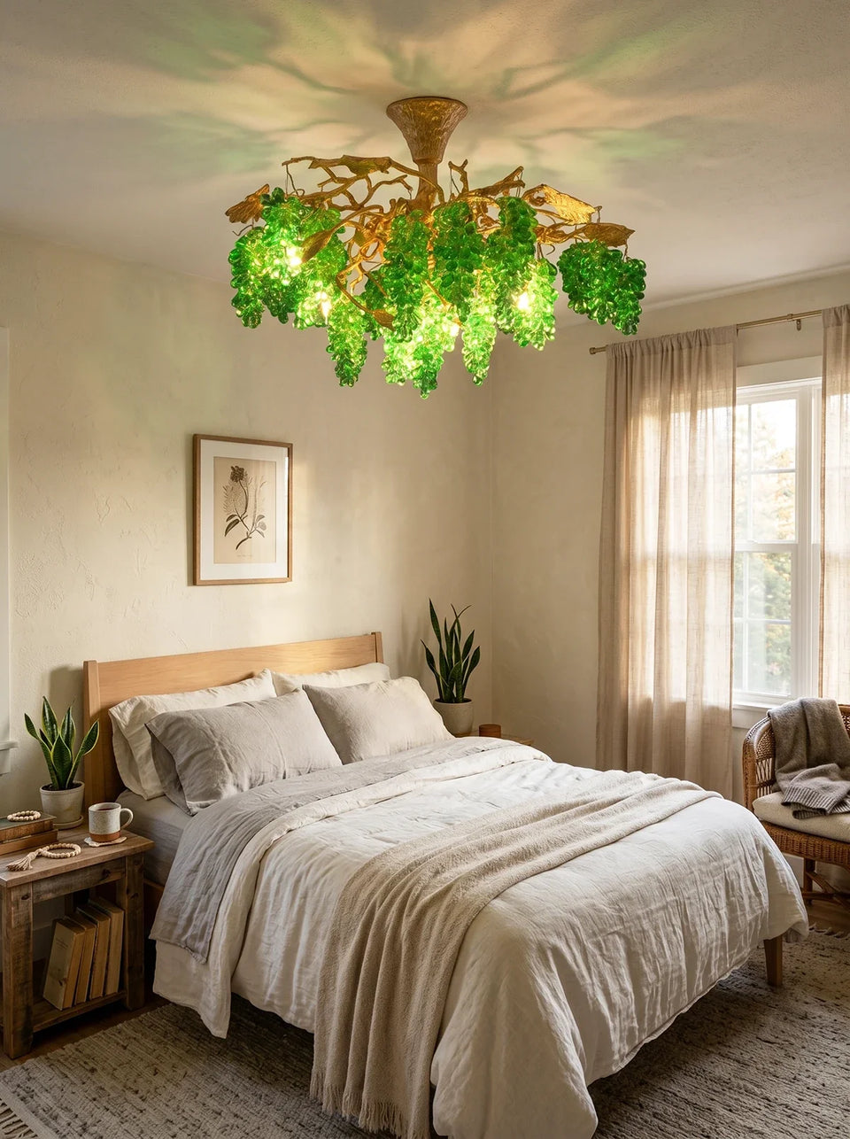 Gold+Green glass chandelier - lifestyle setting