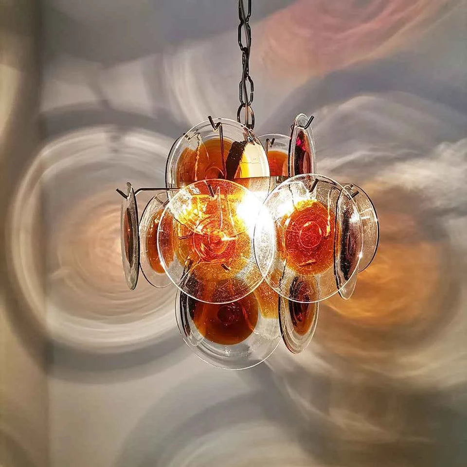 Orange Brown+Transparent chandelier - side angle view