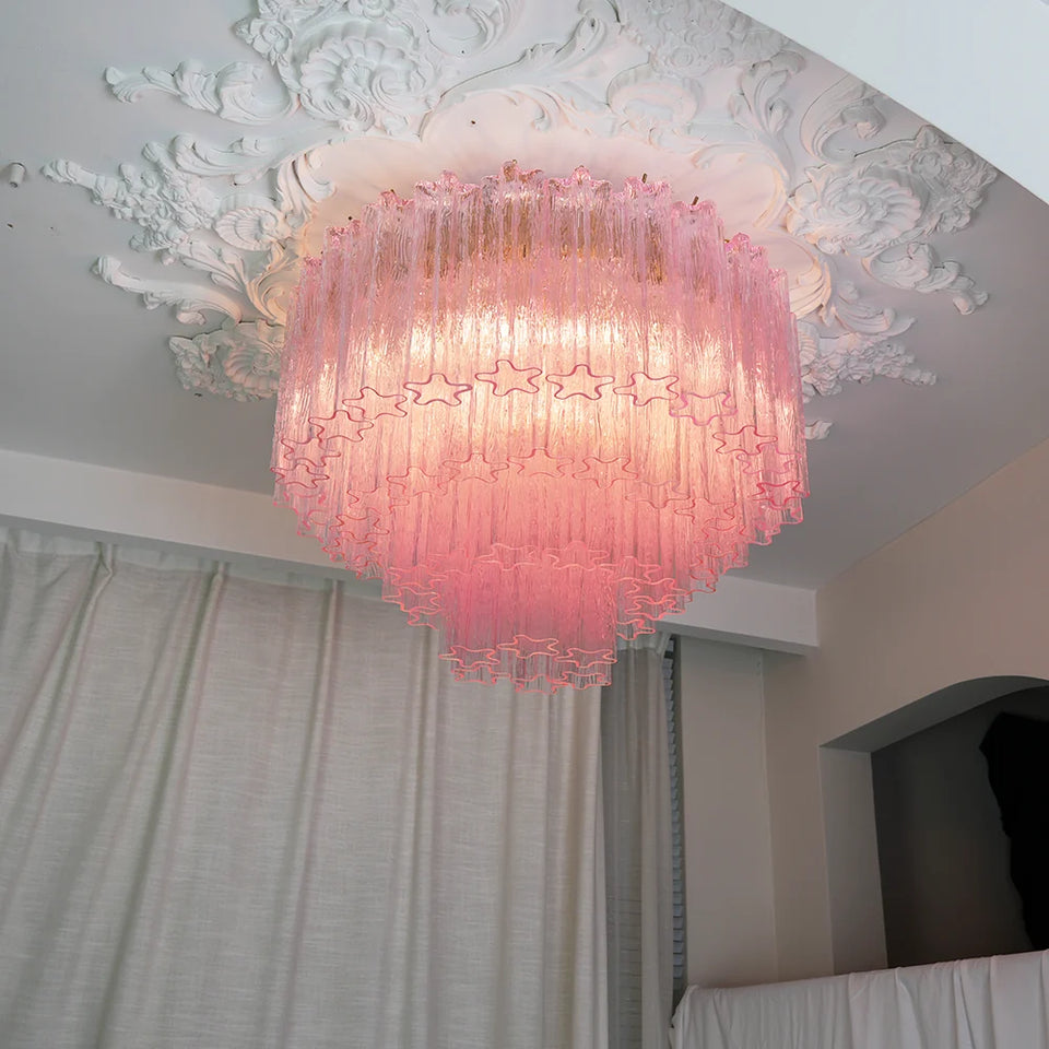Pink glass ceiling light - close-up detail