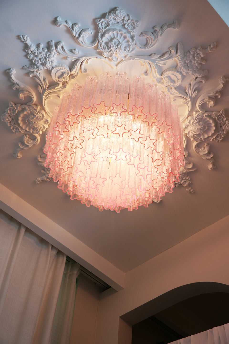 Pink glass ceiling light - top view