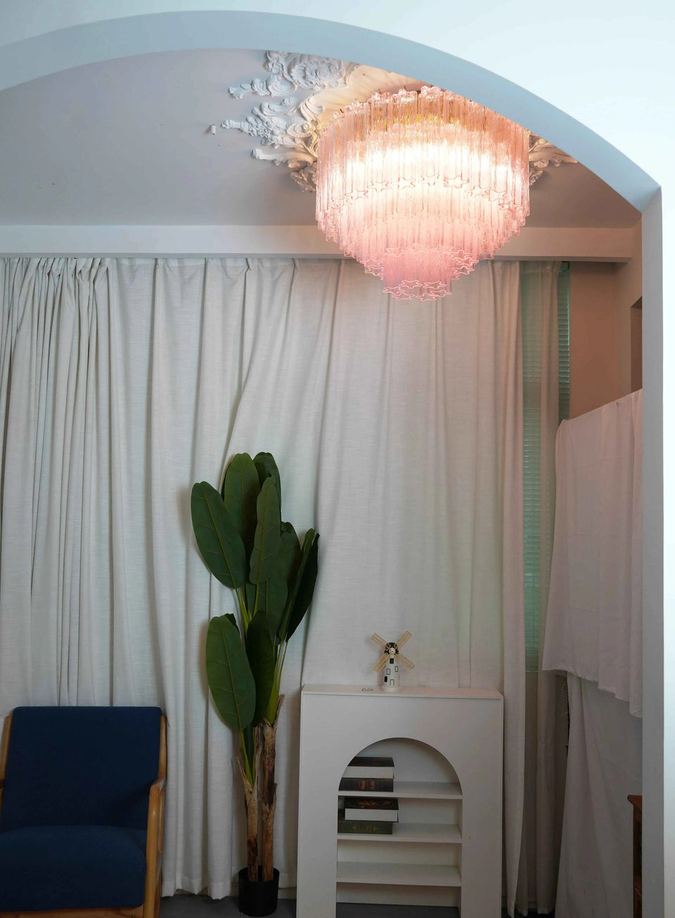 Pink glass ceiling light - back view