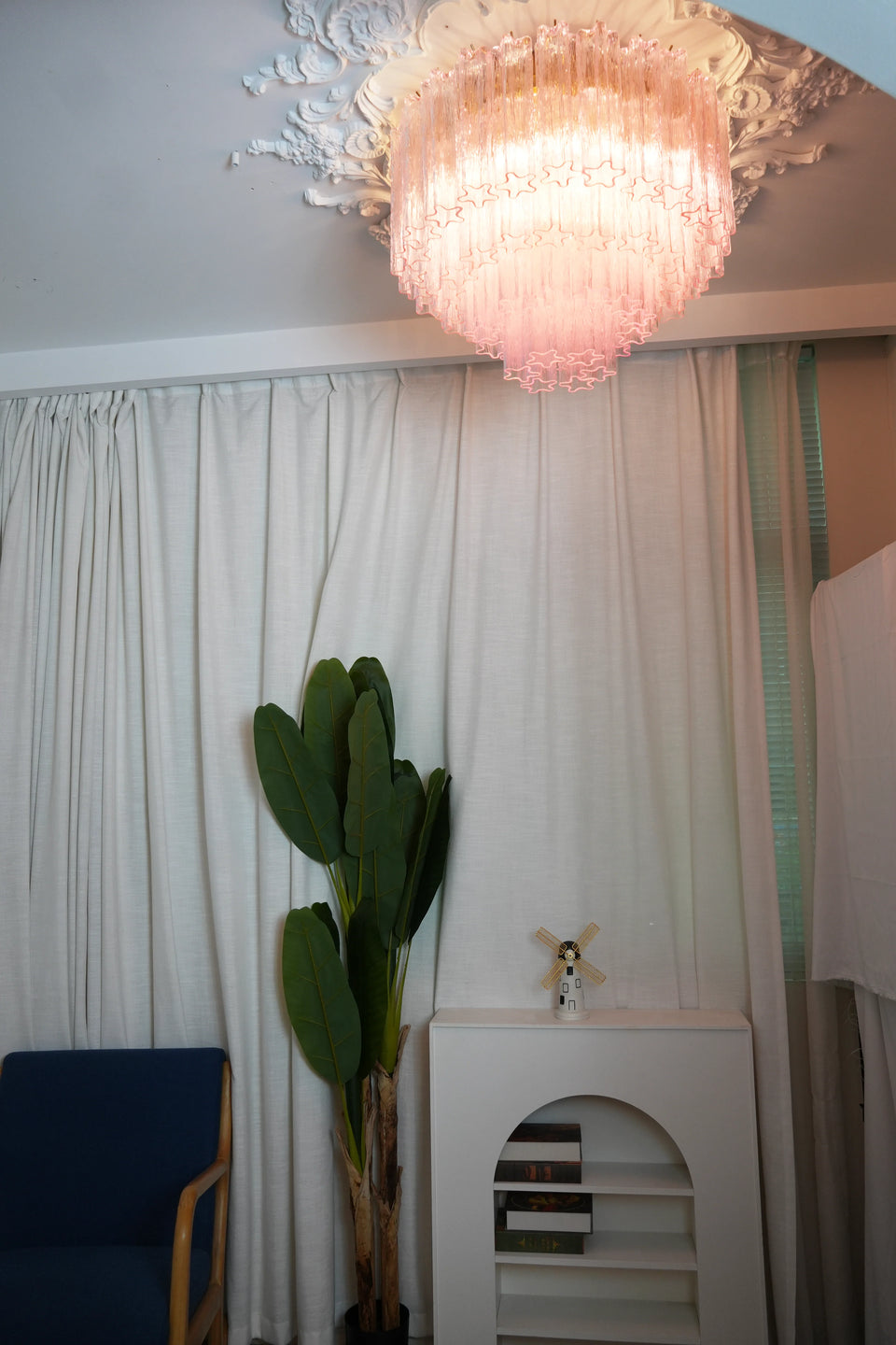 Pink glass ceiling light - lifestyle setting