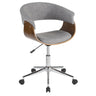 Chrome, Walnut Wood, Light Grey Fabric