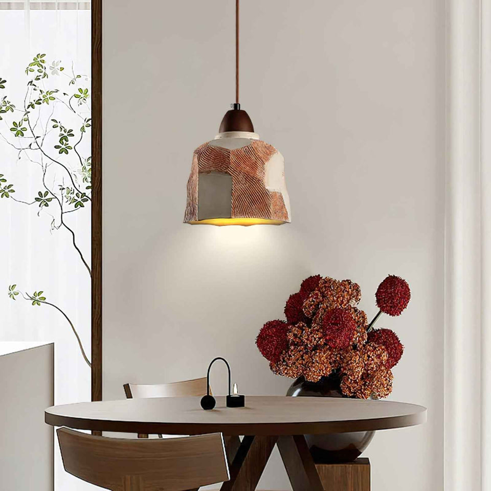 Walnut color pendant light - side angle view