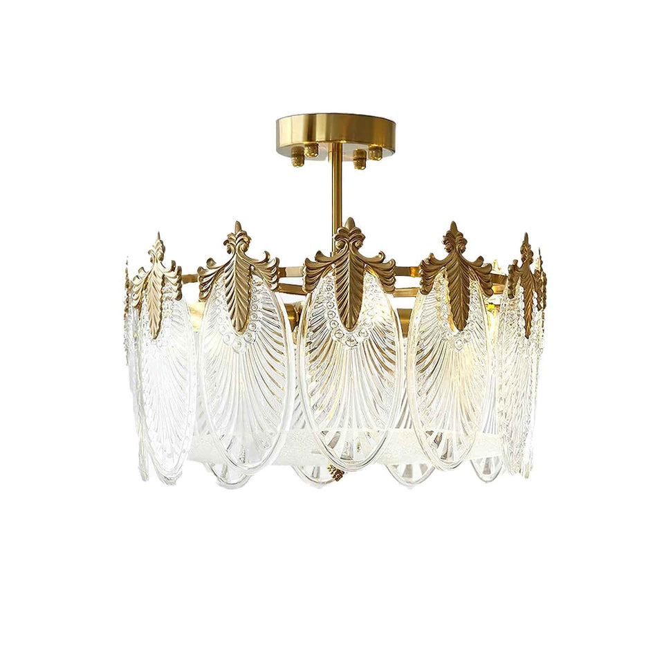 Gold & Clear glass chandelier - front view