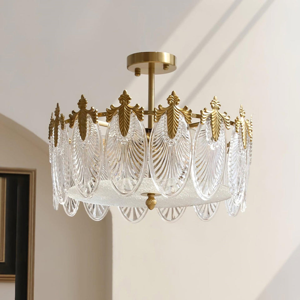 Gold & Clear glass chandelier - lifestyle setting