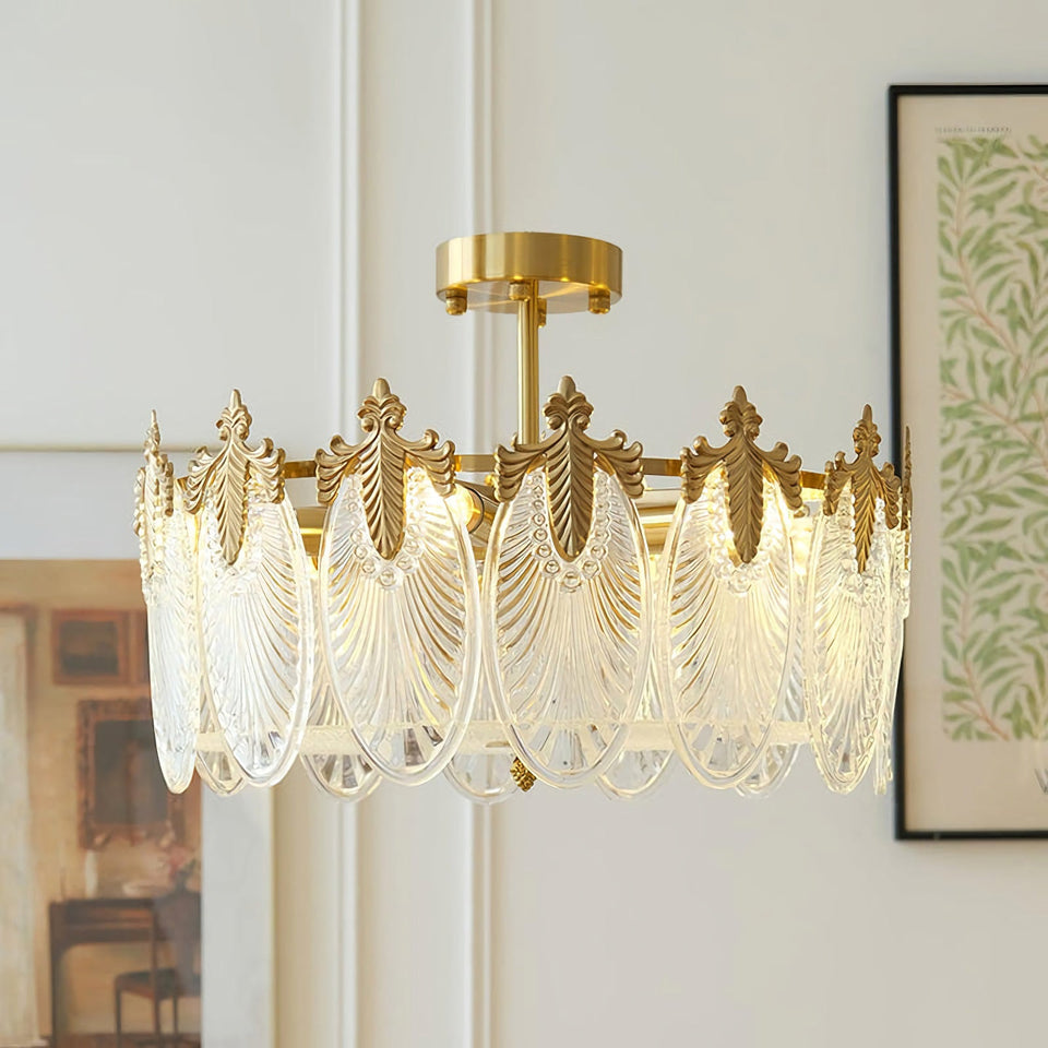 Gold & Clear glass chandelier - top view