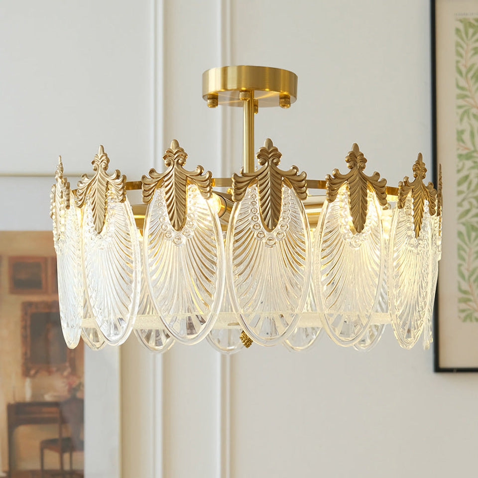 Gold & Clear glass chandelier - close-up detail