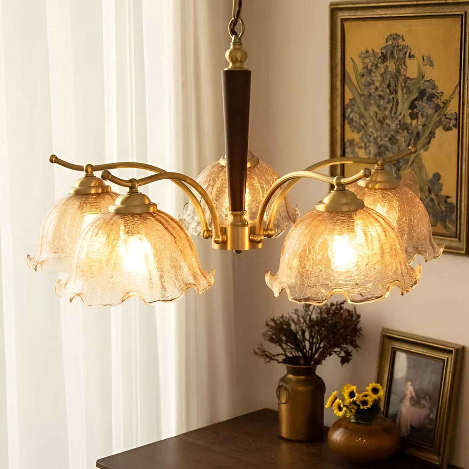 Gold chandelier - side angle view