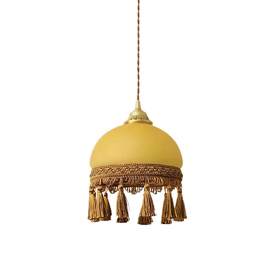 Yellow & Brown brass pendant light - front view