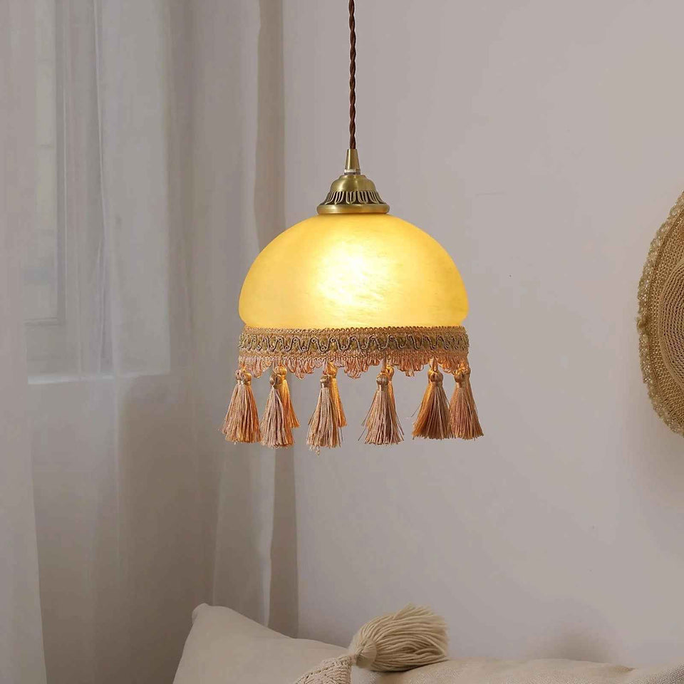 Yellow & Brown brass pendant light - back view