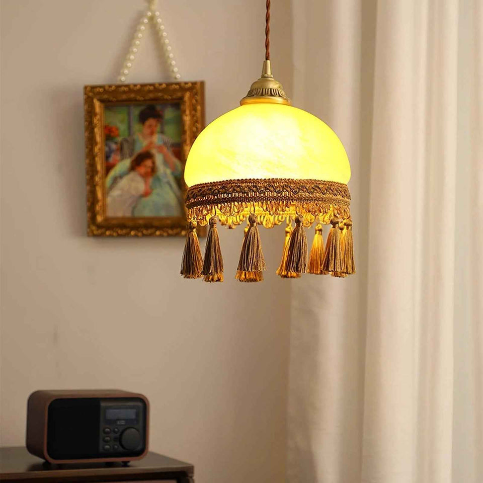 Yellow & Brown brass pendant light - detail view