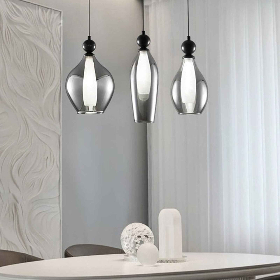 Black & Smoke Grey glass pendant light - detail view